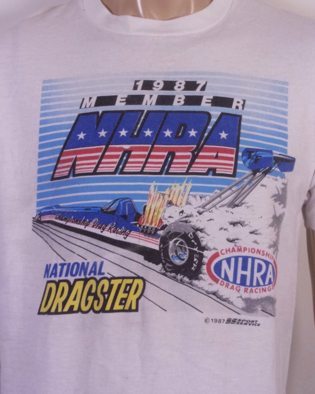 vintage 80s single stitch 1987 NHRA Member T-Shirt Drag Racing Dragster USA sz L