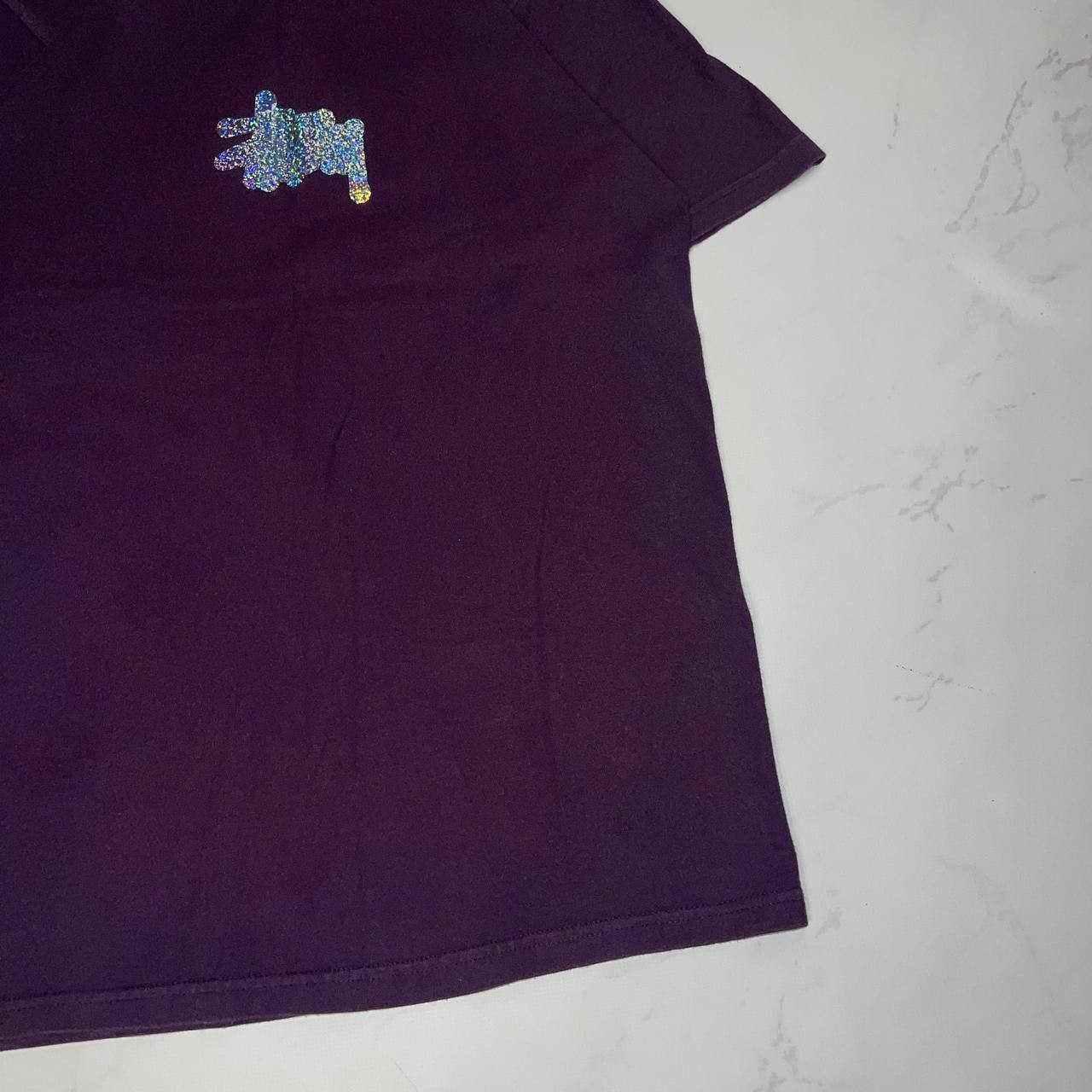 Vintage STUSSY T-Shirt Purple Glitter Logo Y2K Casual Tee Size S