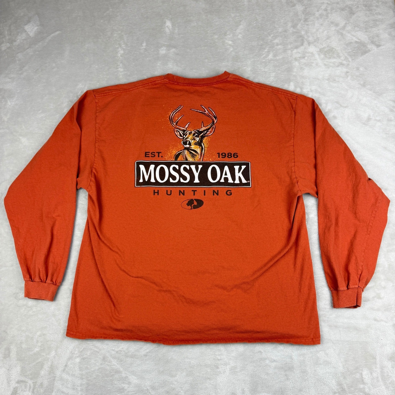 Mossy Oak T-Shirt Men 2XL Orange Graphic Long Sleeve Hunting Deer Nature Outdoor