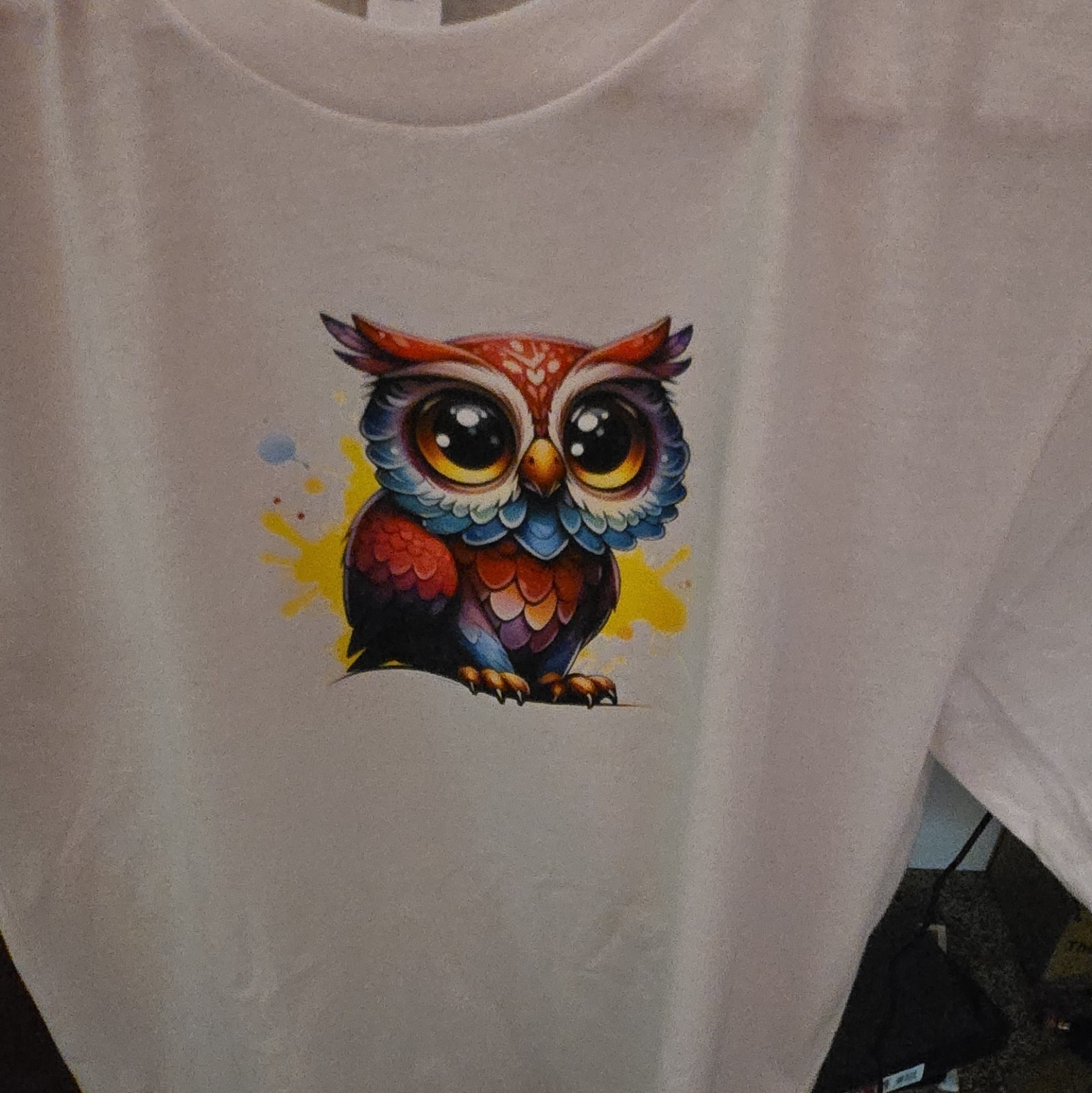 Bella + Canvas Men&rsquo;s S White Crew Neck Short Sleeve Cotton Owl Graphic T-Shirt