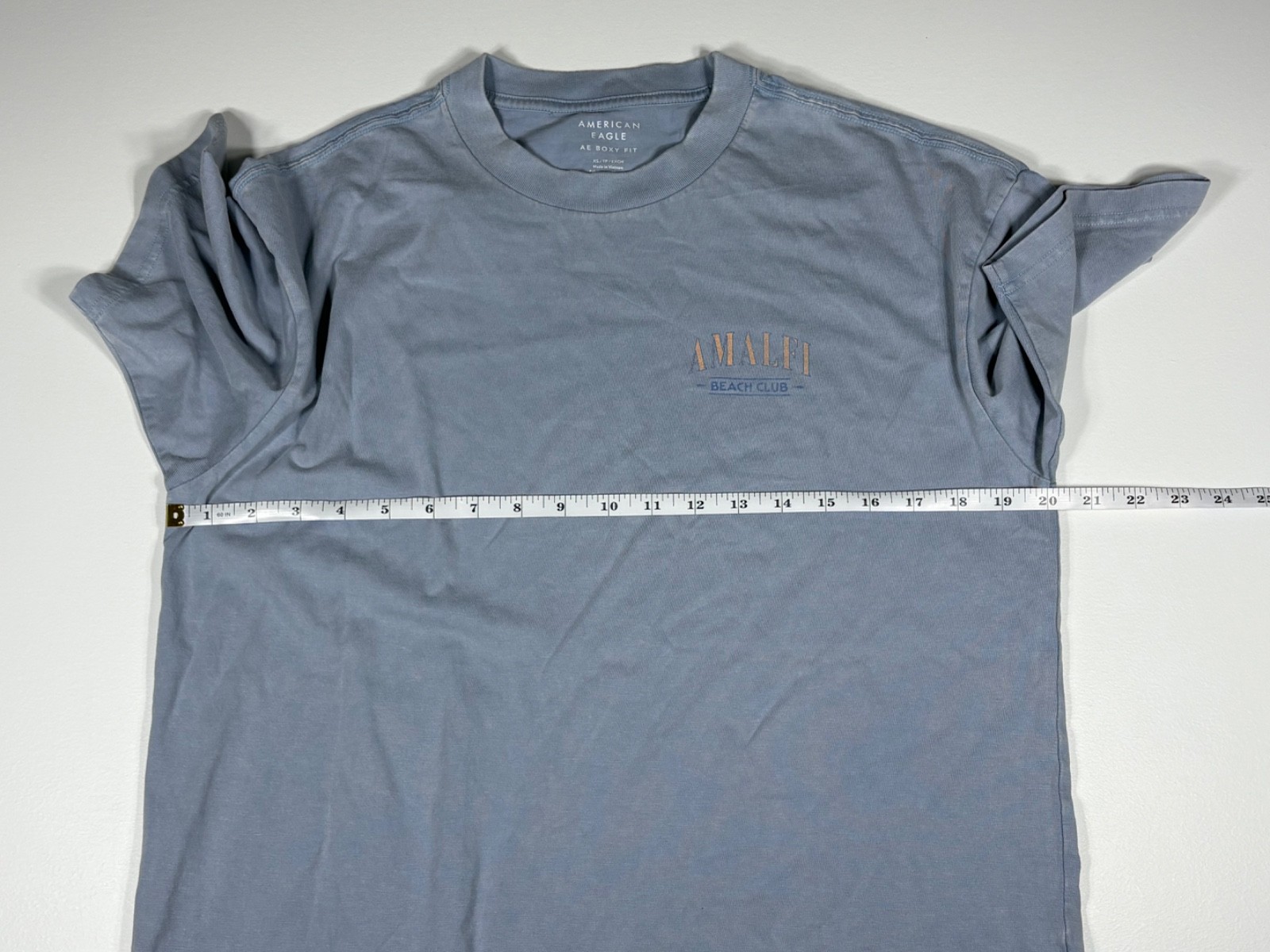 American Eagle T Shirt Men XS Blue Amalfi Graphic Boxy Fit Beach Casual Travel