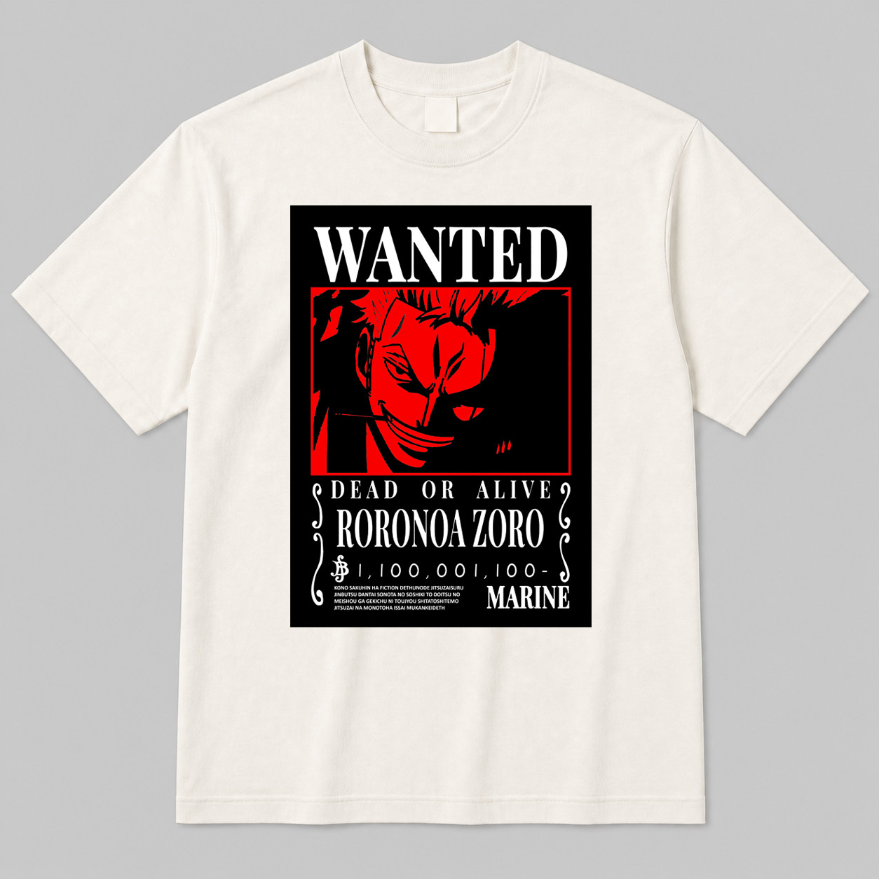 Zoro One Piece Wanted Poster Anime Graphic Printed T-Shirt Cool Streetwear Tee