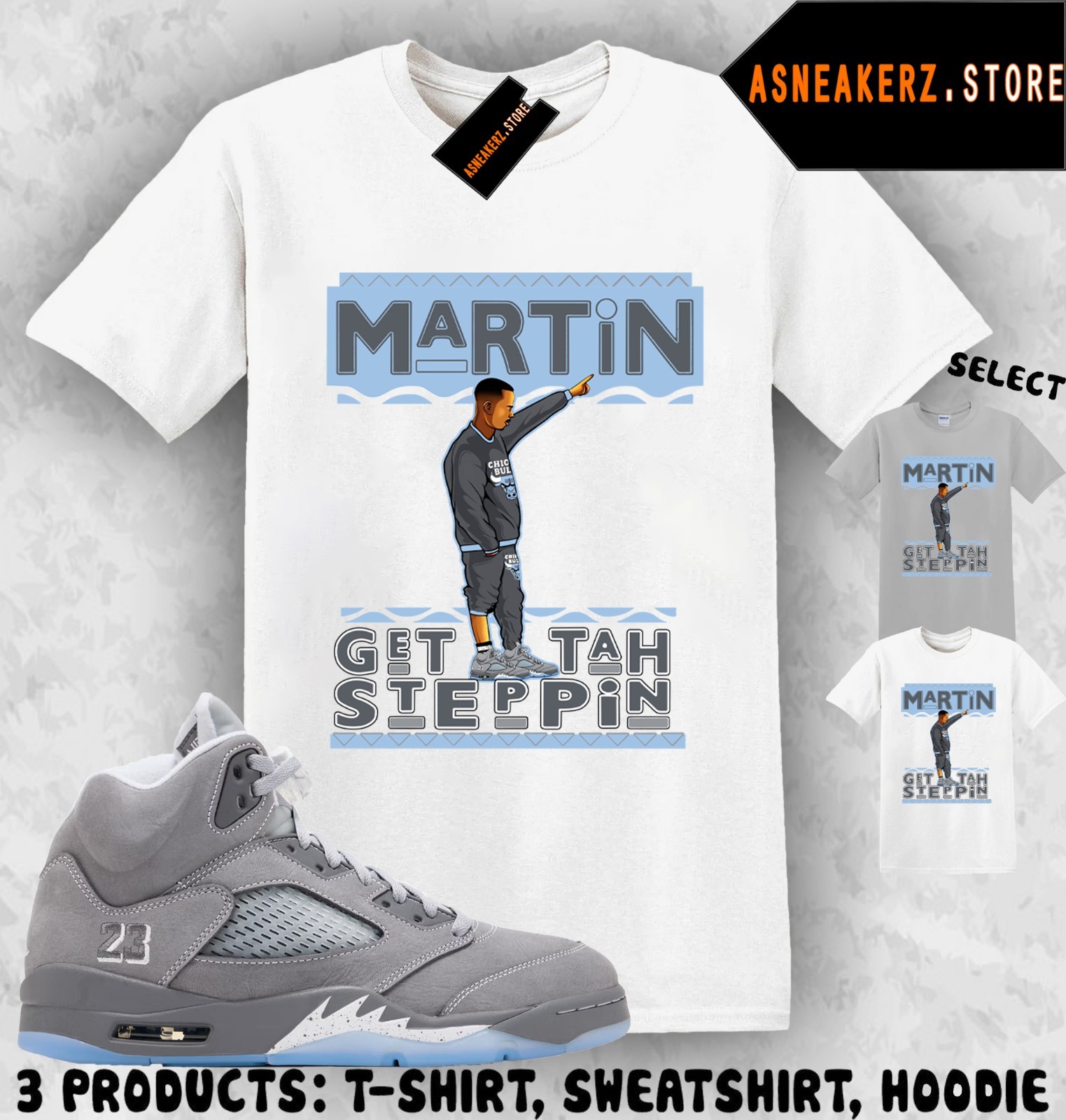 Tee Shirt Matching AJ 5 Wolf Grey 2026 Match Sneaker Sneakerhead Martin T-Shirt