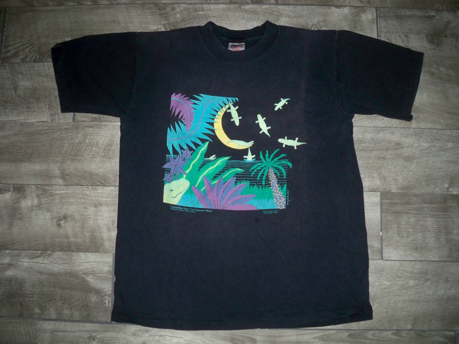 Vtg Crocodiles Rock Lenches Single Stitch All Over Print Tshirt Size XLarge 80’s