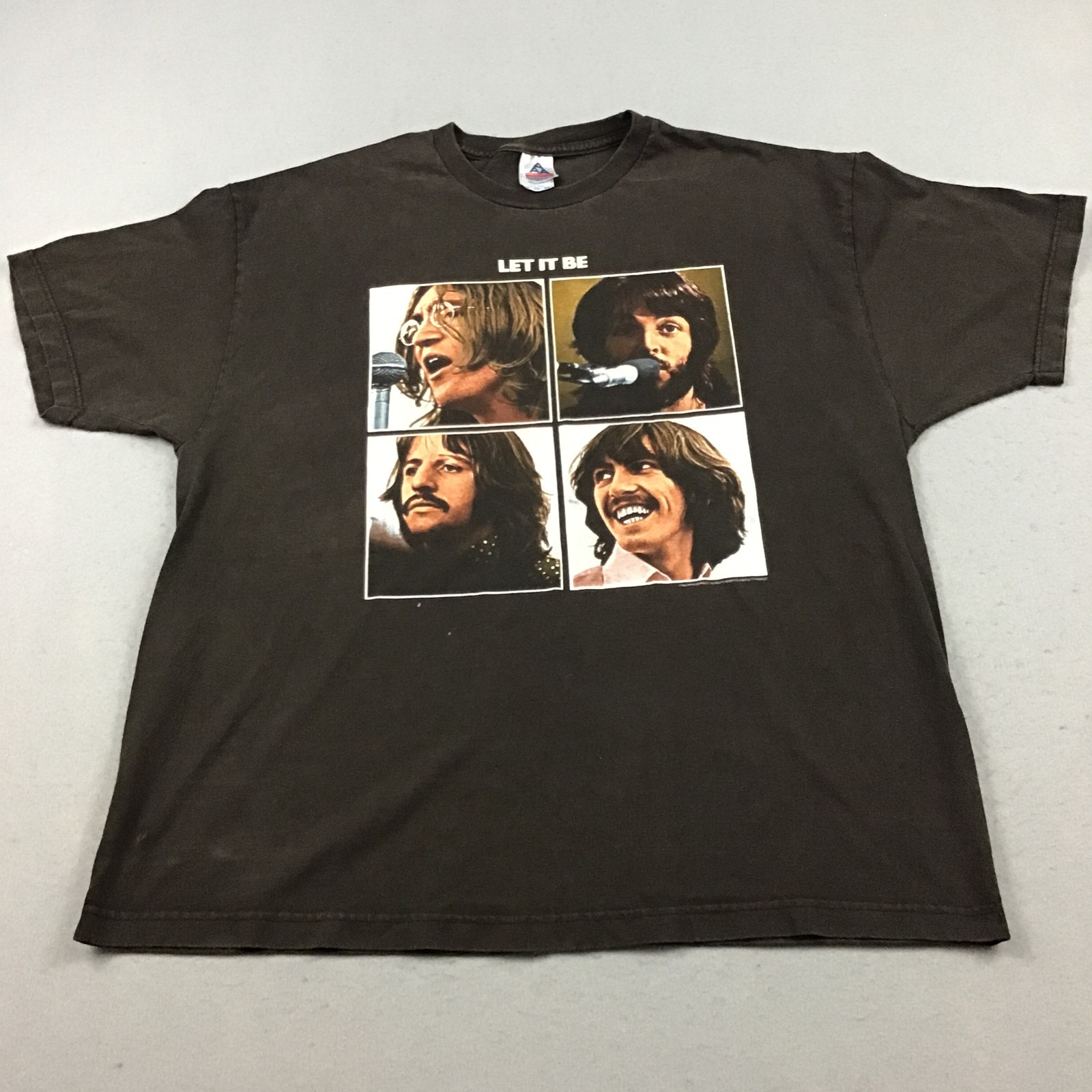 Vintage The Beatles T-Shirt Men 2XL Brown Let It Be Band Graphic Y2K 2004 XXL