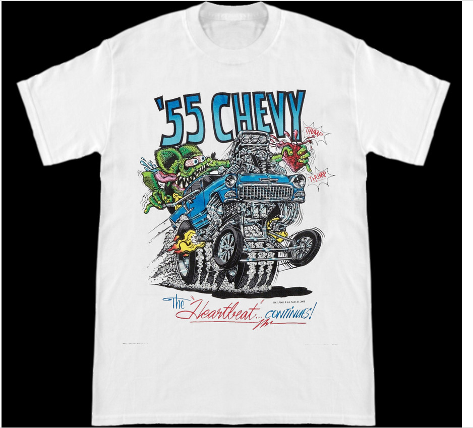 Ed Big Daddy Roth Rat Fink Chevy Hot Rod White Cotton T-Shirt