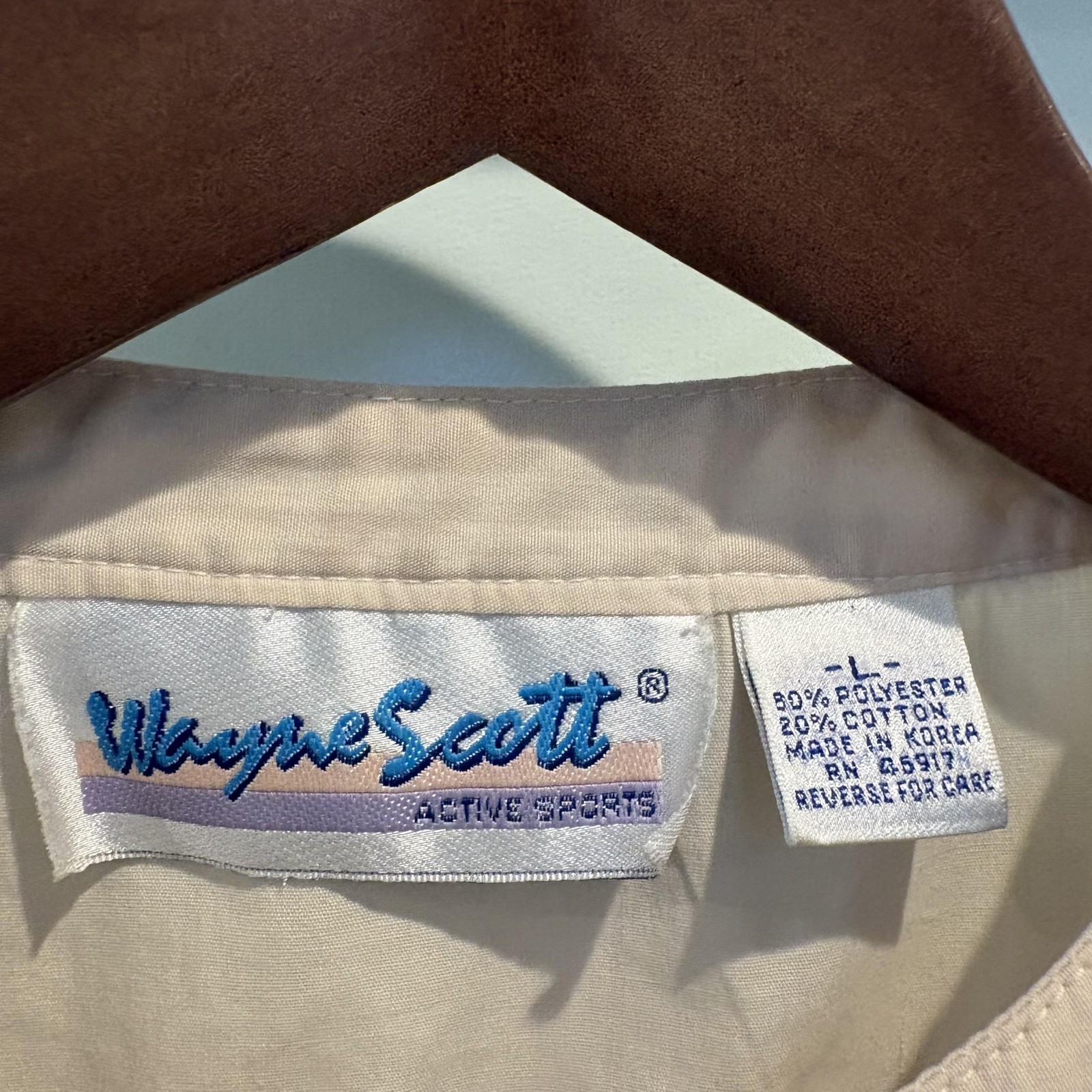 Vintage Wayne Scott Henley Shirt Mens Large Cream Dual Zip Pockets Waffle Knit