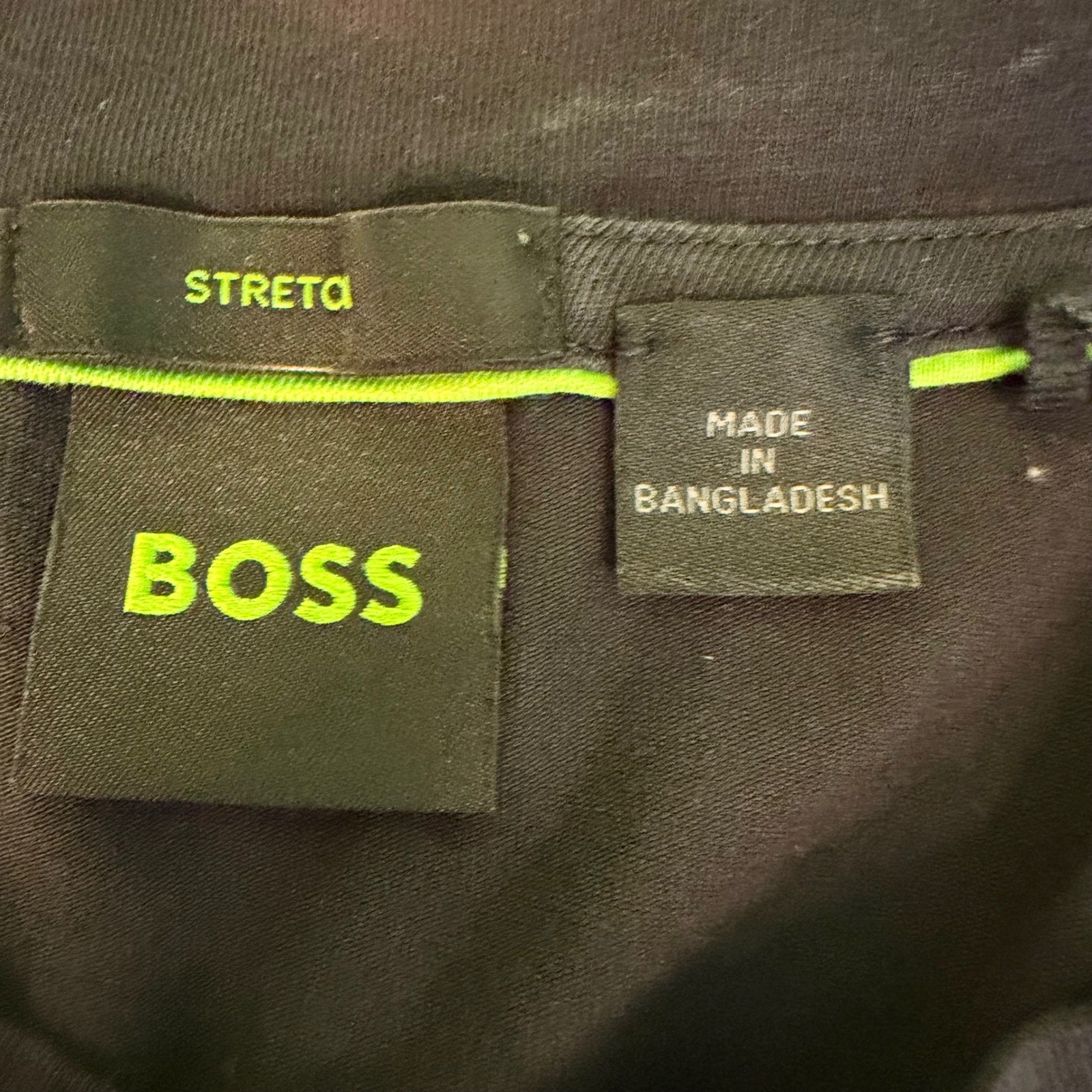 Hugo Boss Mens M T-Shirt Black Blue Contrast Piping Logo Collar Stretch