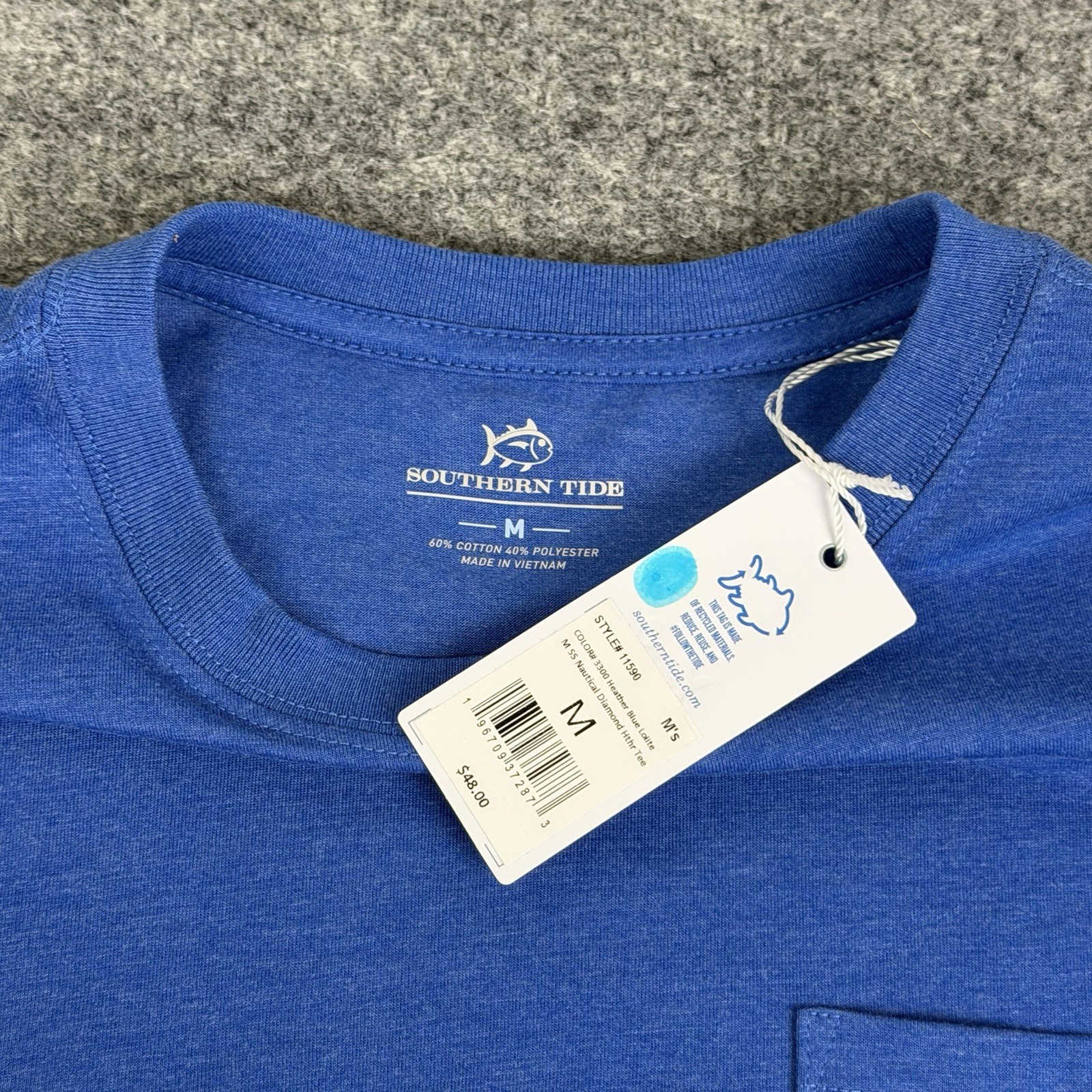 Southern Tide Shirt Mens M Blue Nautical Diamond Short Sleeve Pocket NWT
