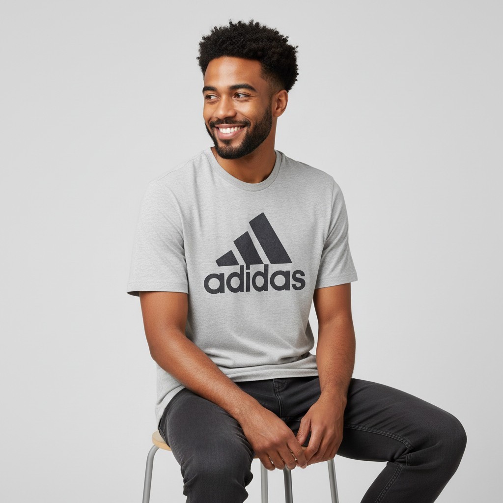 adidas golf t-shirt Men M (fit is Small C38)Gray+black chest logo/Cotton-Poly