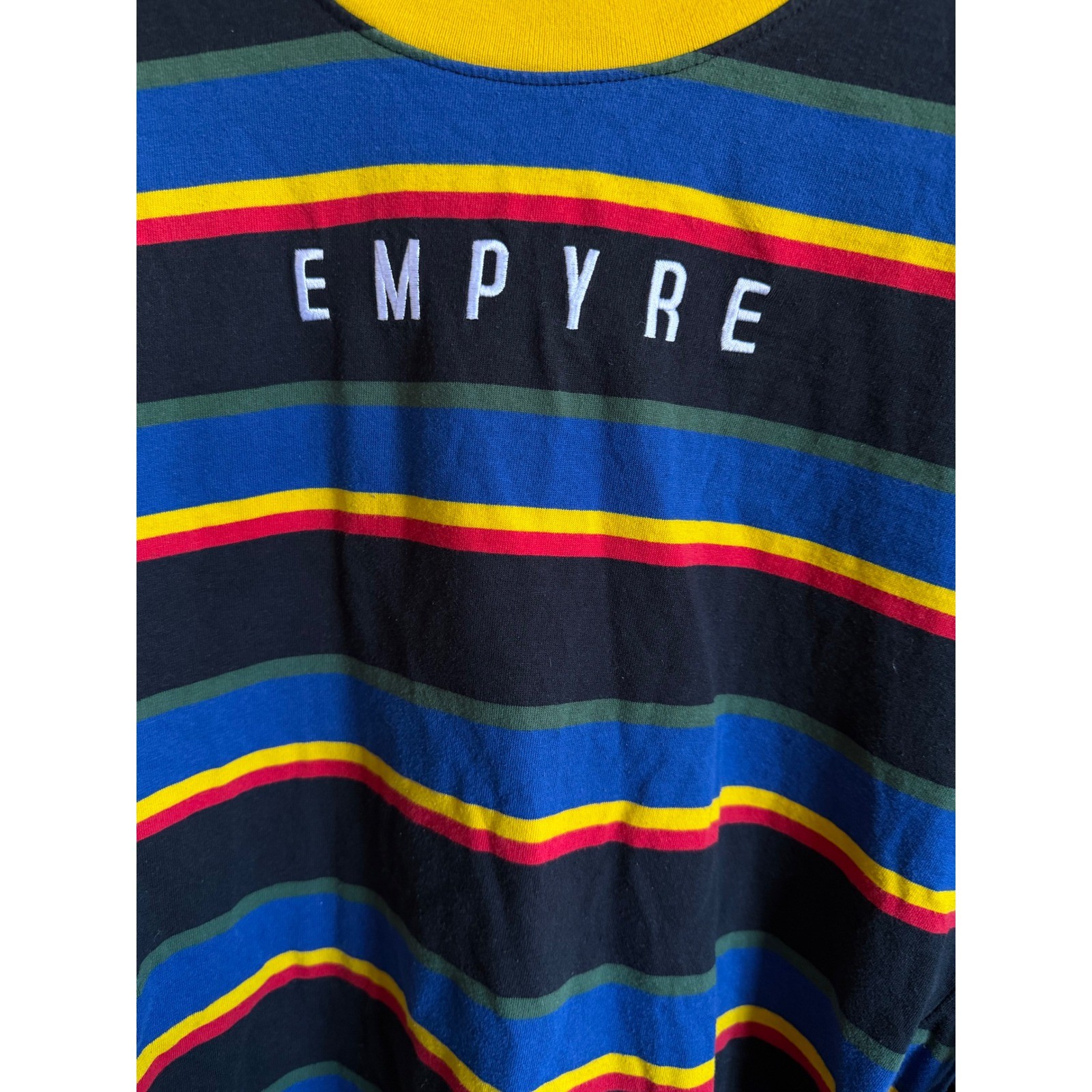 Empyre Mens Striped Long Sleeve T-Shirt Black Yellow Blue Red Size Medium