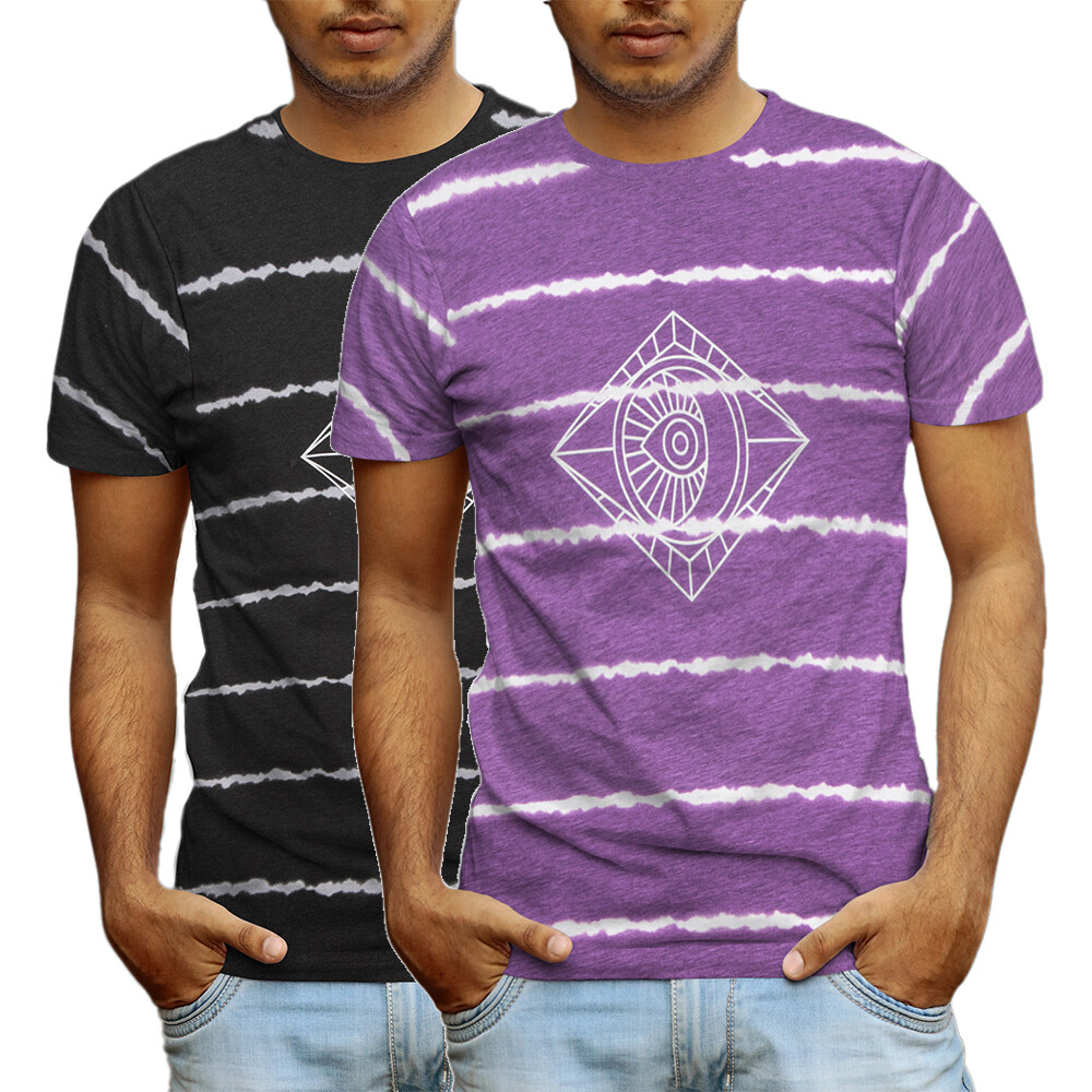 Beautiful Giant Devil&rsquo;s Eye Series Mens Striped T-Shirt Crew Neck Sportwear Tee