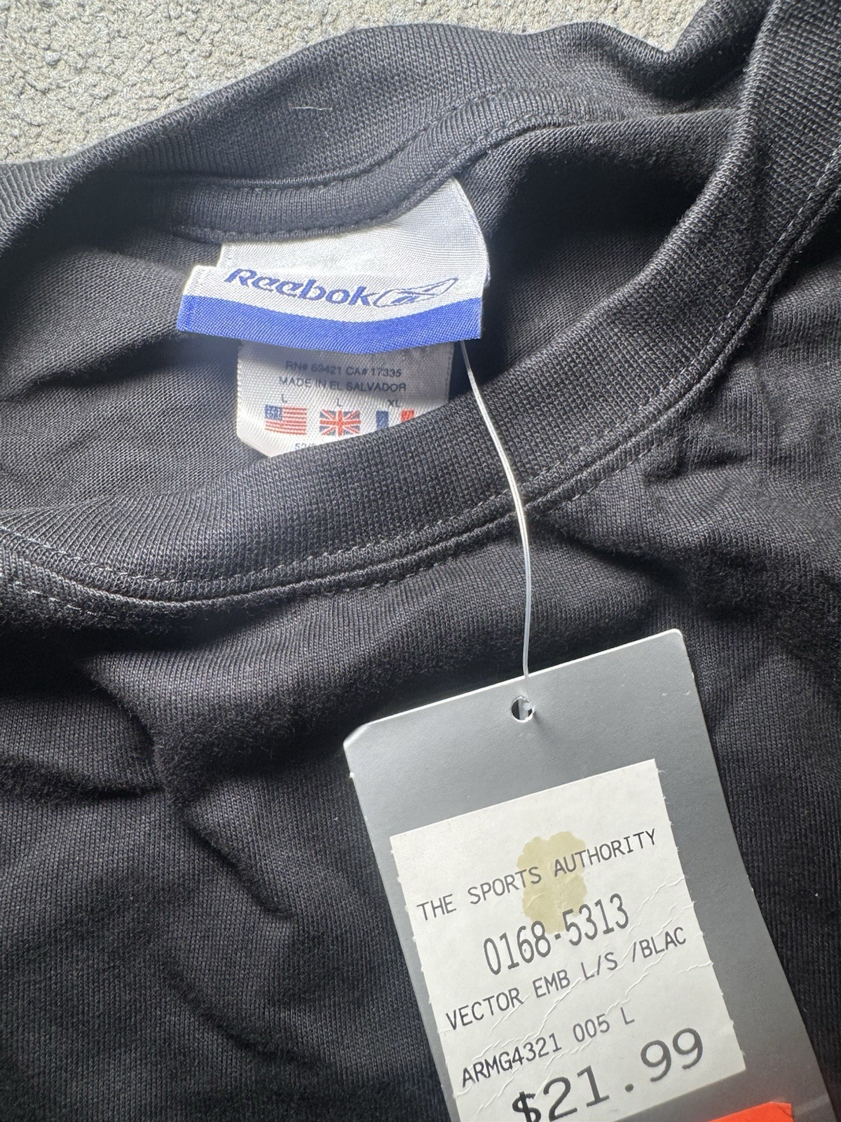 Vintage Reebok Vector Logo Long Sleeve Shirt Black Mens Large NWT Y2K