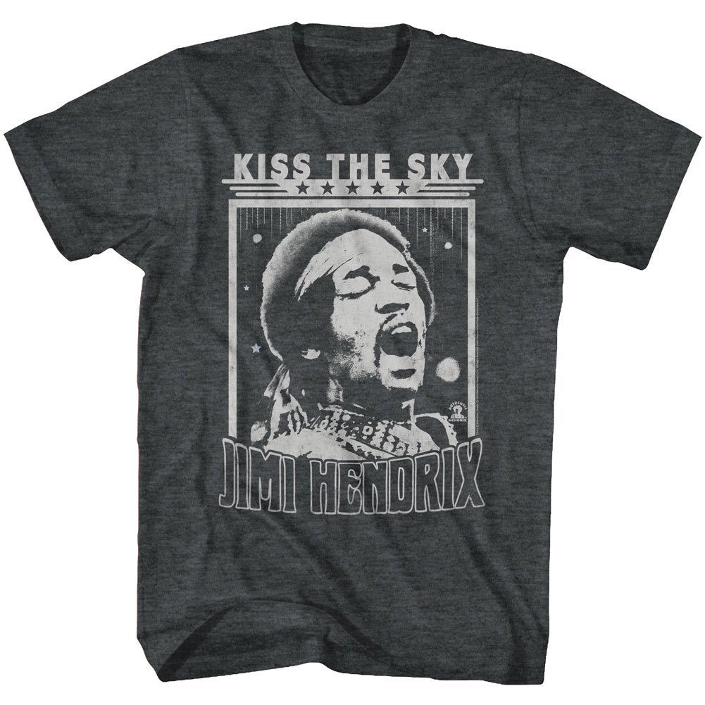 Jimi Hendrix Authentic T-Shirt Mens KISS THE SKY Sizes SM – 5XL DK Grey Heather