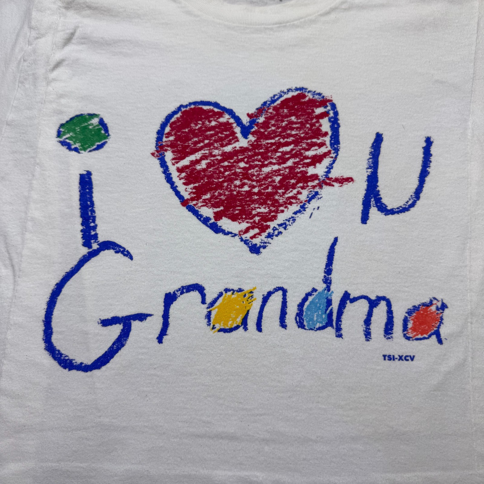 Vintage 1995 I Love U Grandma Crayon Heart Drawing Art Graphic T-Shirt – Large