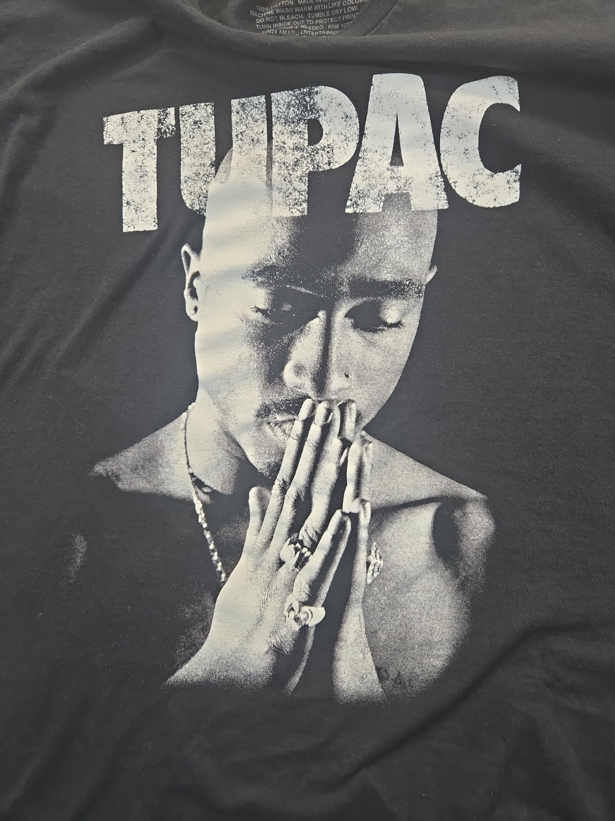2PAC Official Licensed Tupac Black L Praying Hands Graphic T-Shirt