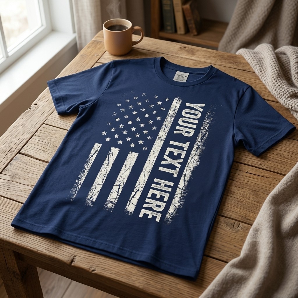 USA Flag Patriotic Personalized T-shirt Your Own Printed Text T A79