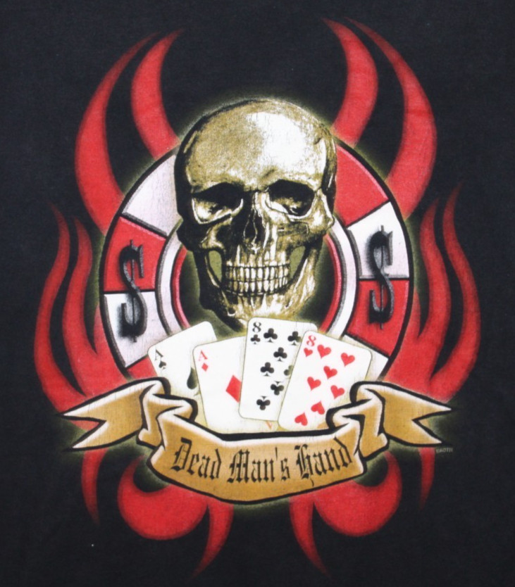 Dead Man&rsquo;s Hand Skull Poker T Shirt Mens Large Black Gambling Biker Tee