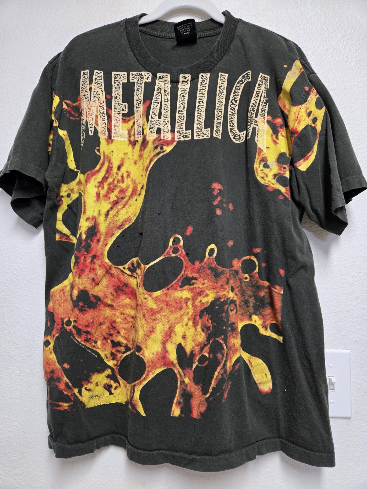 Vintage Distressed Metallica Mens short 2XL Black 1995 Lava AOP Graphic Band Tee