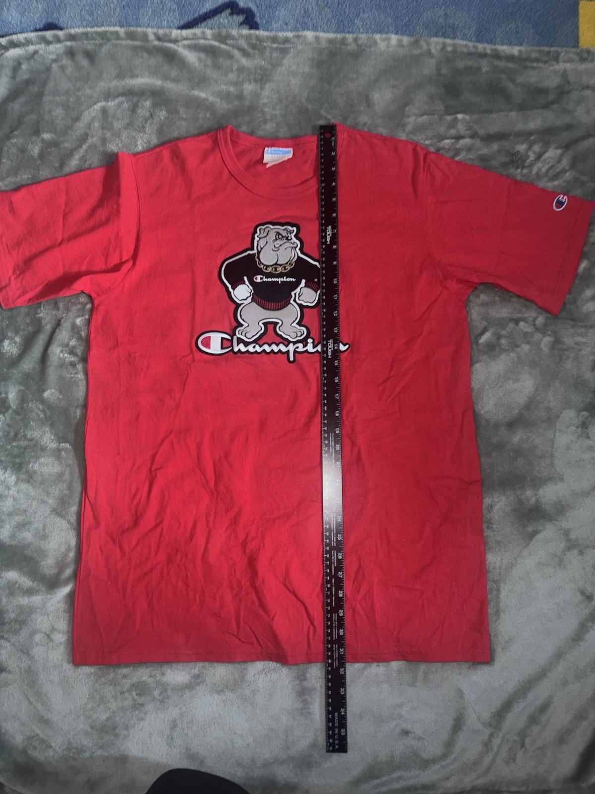 VTG Georgia Bulldogs Men&rsquo;s Champion Embroidered Cotton T-Shirt Red • XL