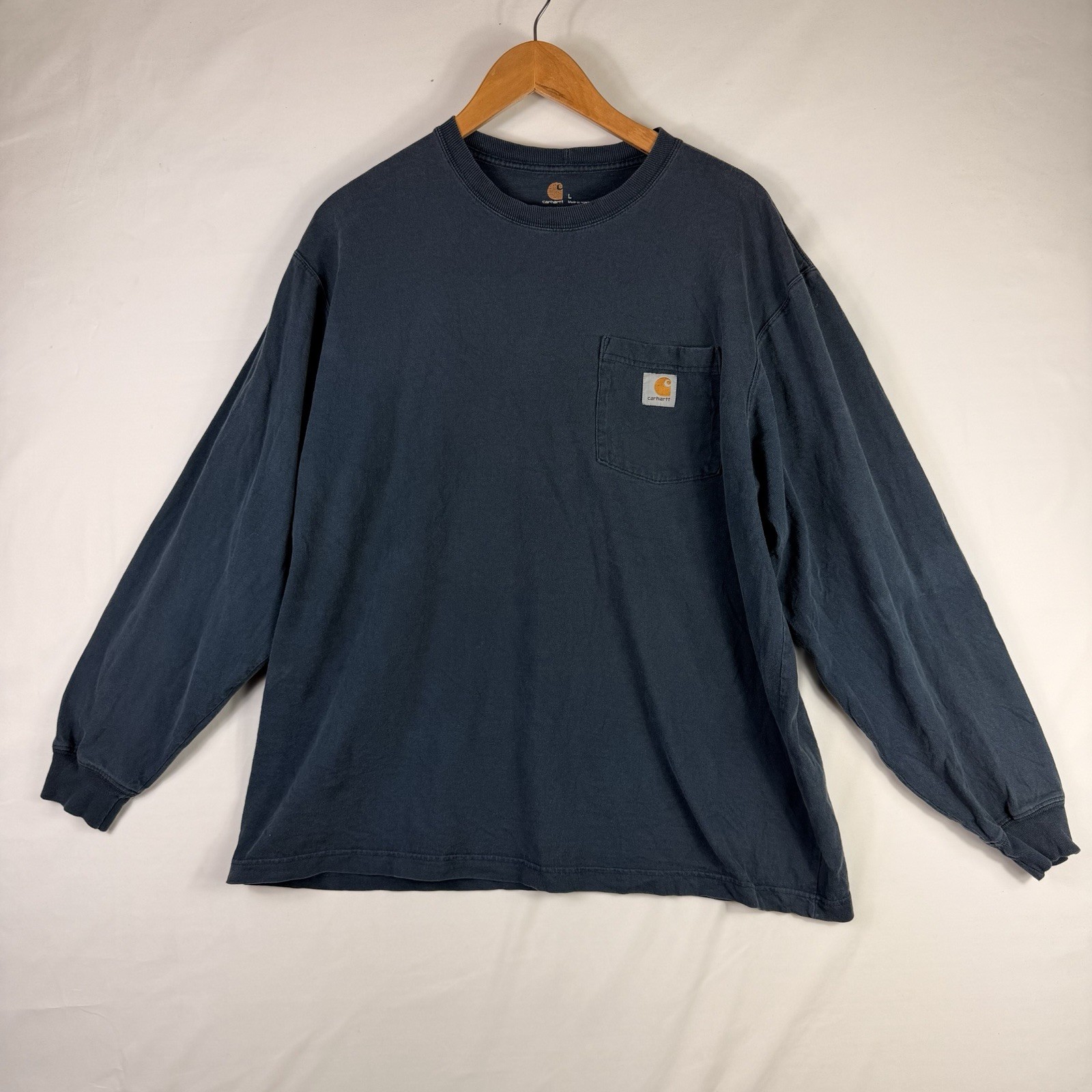 Carhartt Men&rsquo;s Original Fit L Blue Pocket Long Sleeve T-Shirt K126 100% Cotton