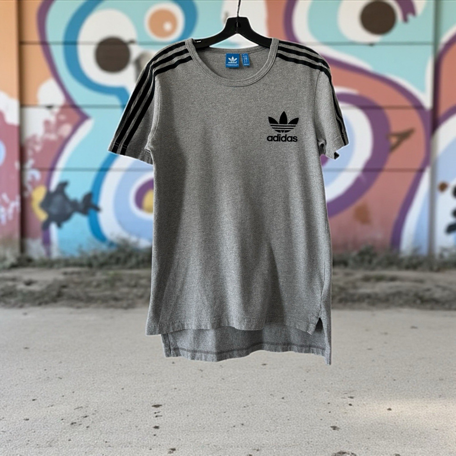 Adidas Originals Shirt Men&rsquo;s Small Grey Marl Mods 2 Tone Ska Reggae Long Length
