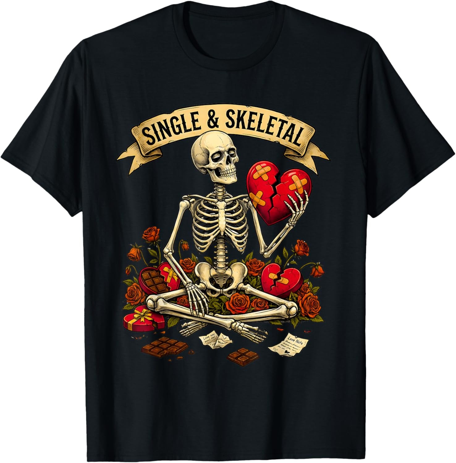 Skeleton Heart Broken Anti Valentine Single Awareness Day T-shirt Sweartshirt