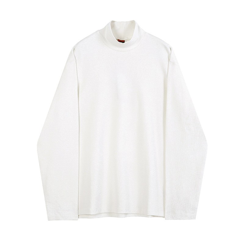 Mens Bottoming Long Sleeved Tee Thin T-Shirt Half Turtleneck Loose Crewneck Tops