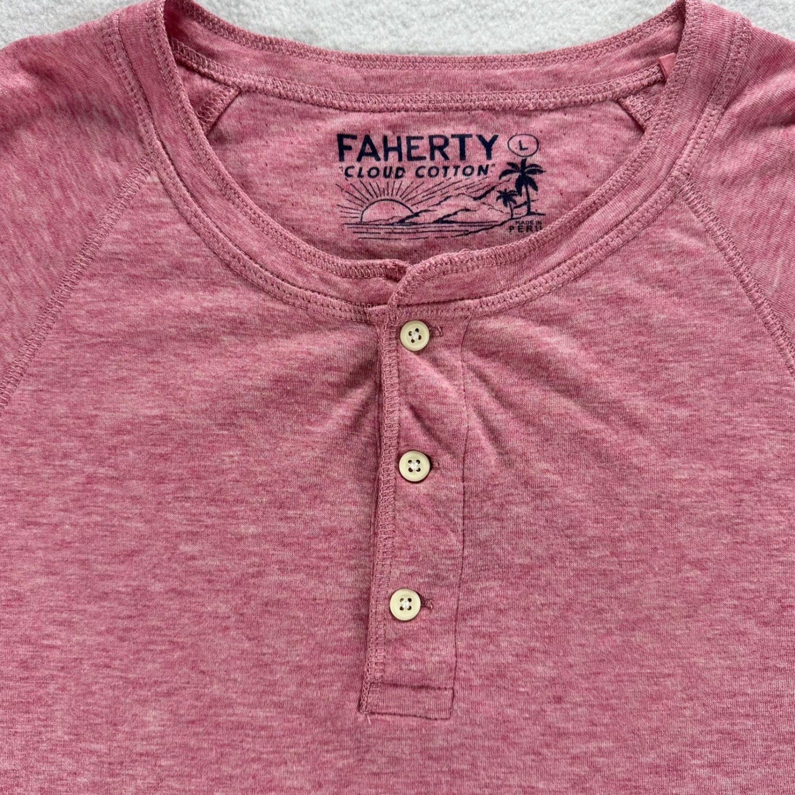 Faherty Cloud Cotton Henley Mens Large Long Sleeve Shirt Light Pink Pima Modal
