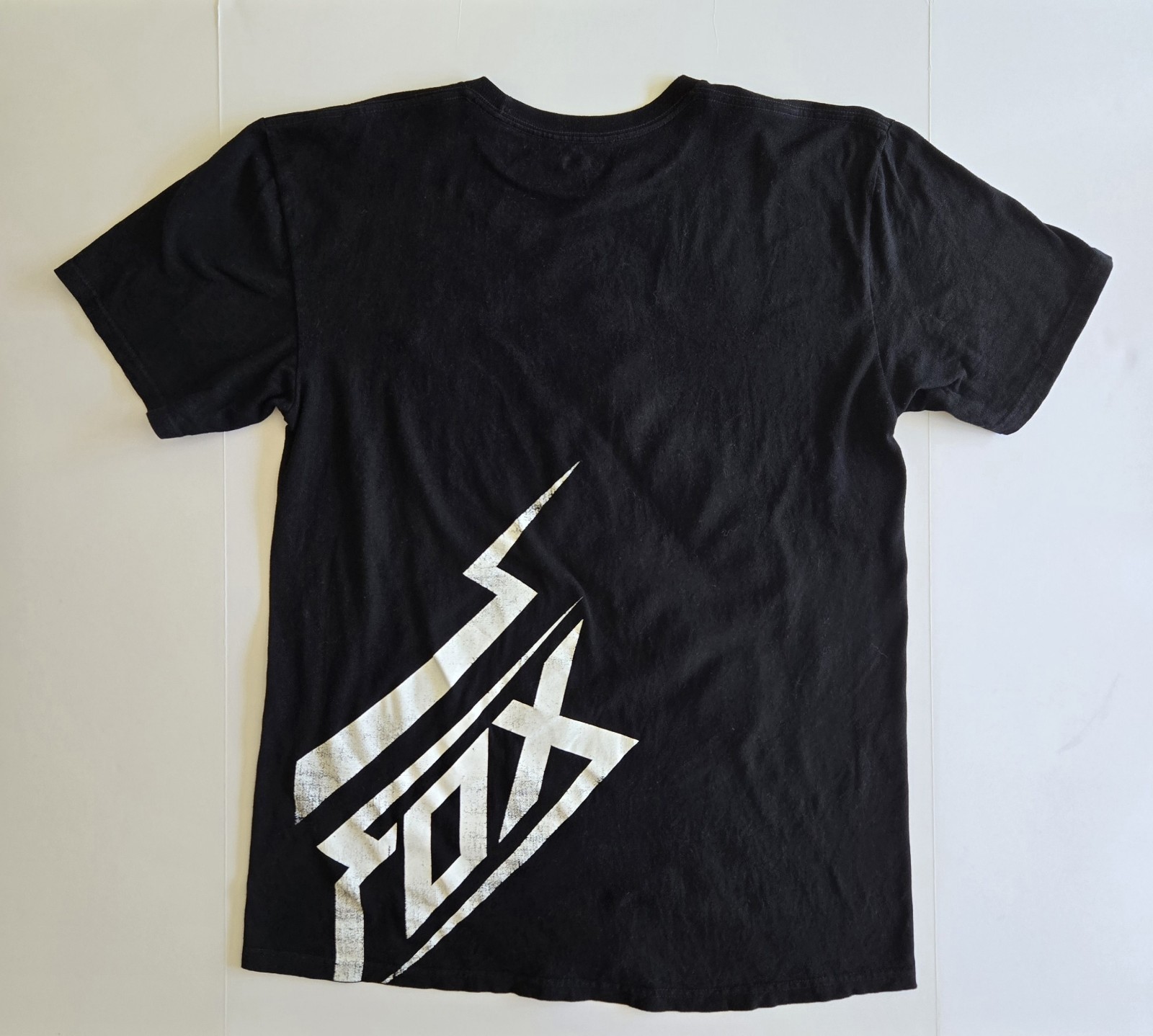 Fox Logo T-shirt Lightening 100% Cotton Size Large Long Length Black and White