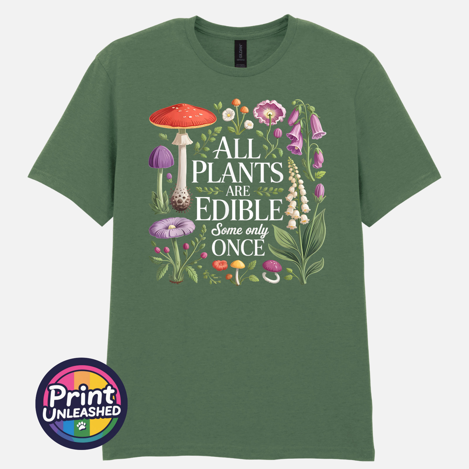 All Plants Are Edible T Shirt Botanical Humour Funny Mushroom Plant Graphic Tee