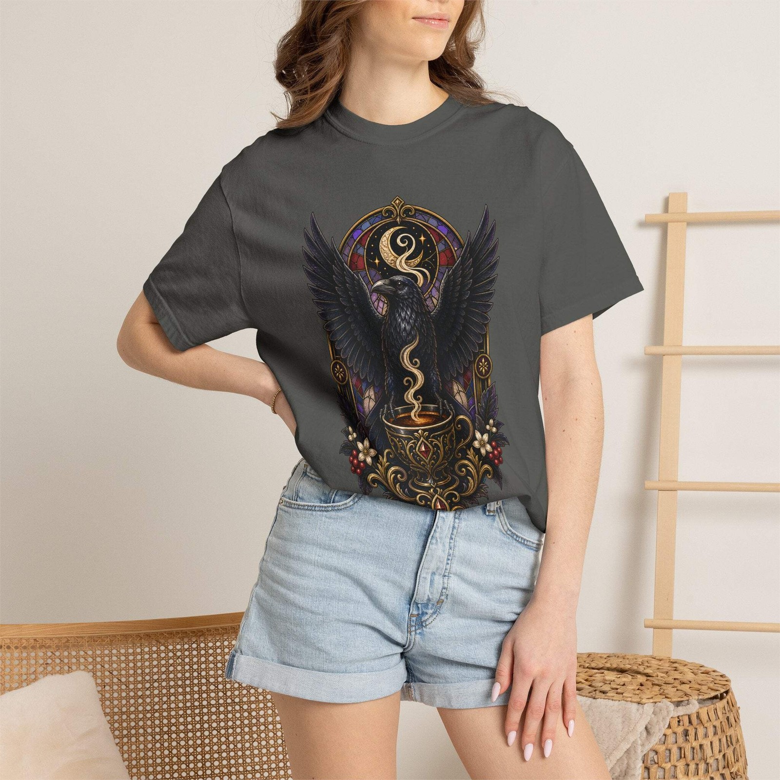 Gothic Espresso Raven T-Shirt Graphic