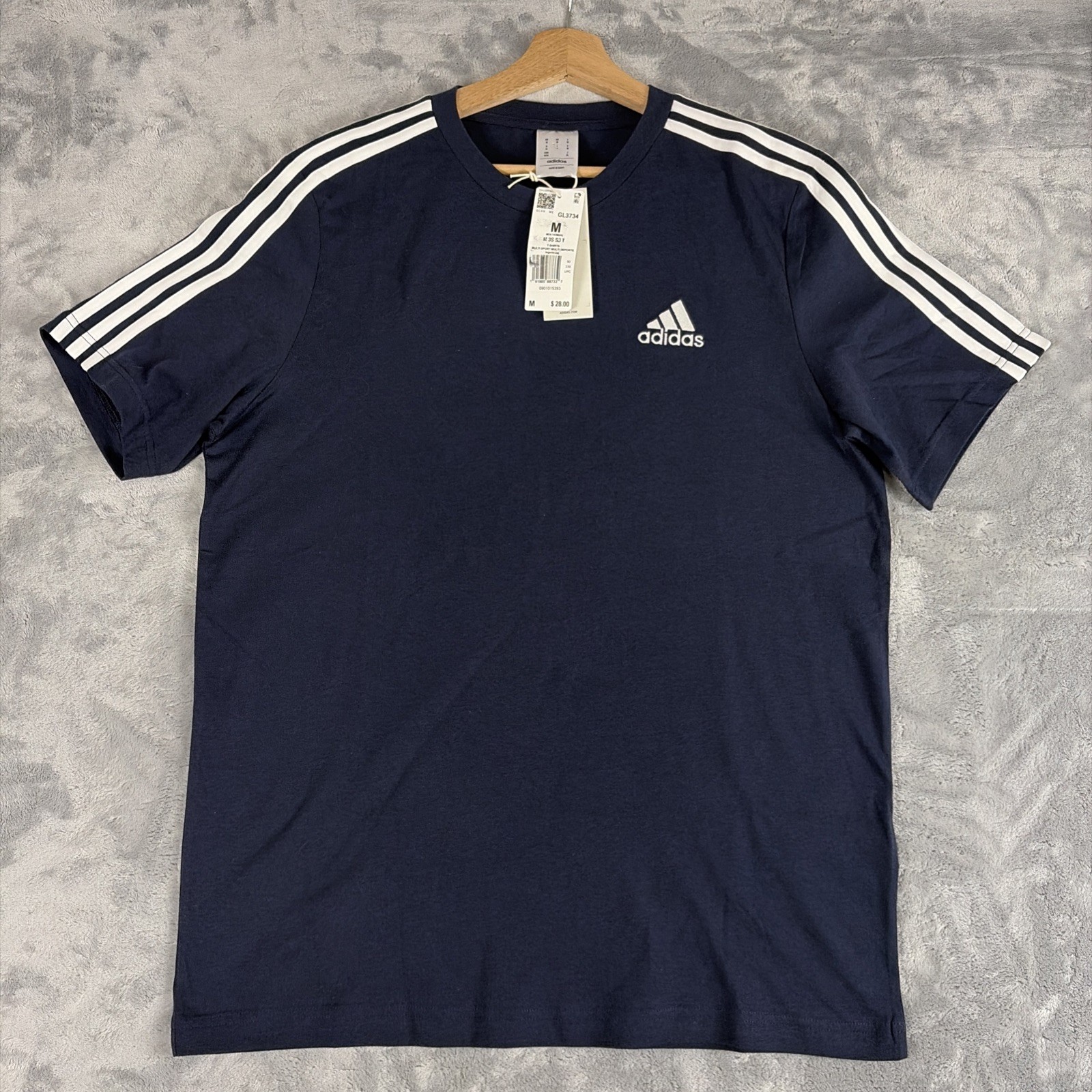 adidas Men&rsquo;s Essentials 3-Stripes Tee Navy Blue White Size Medium GL3734 NWT