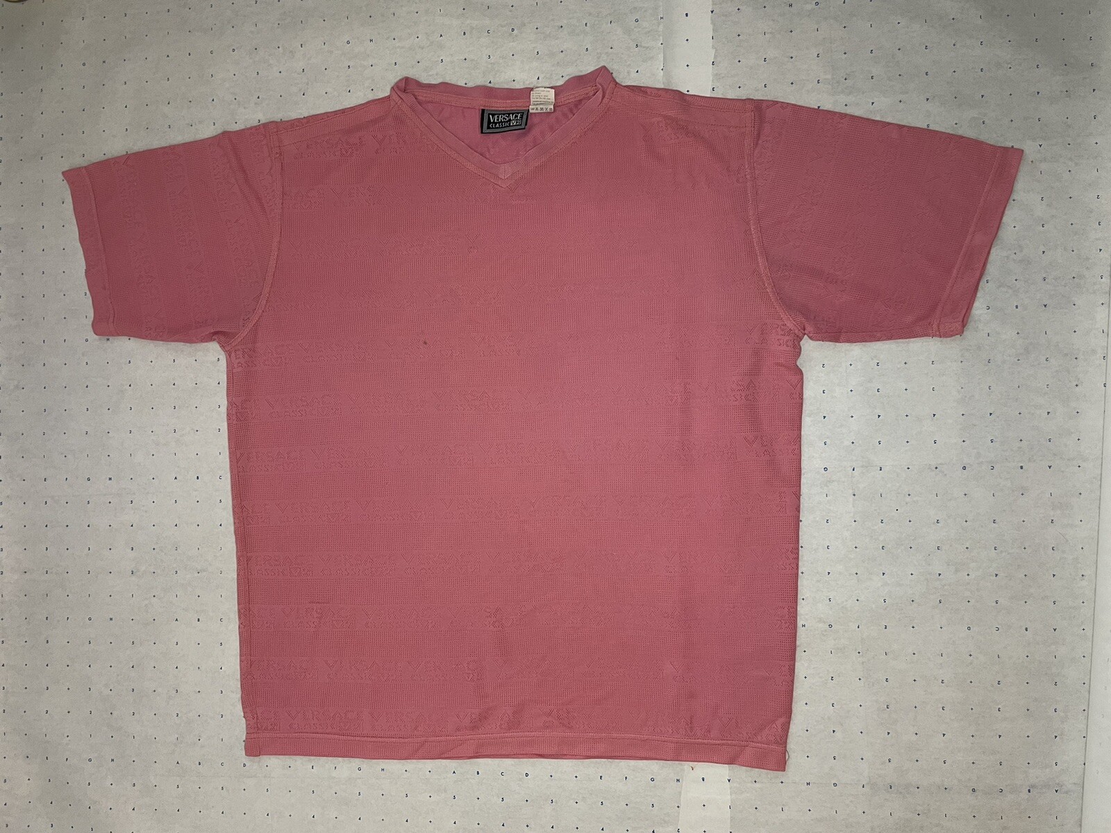 Versace V2 Mens Mesh T Shirt XL Salmon Color Rayon Nylon Mix Made in Italy