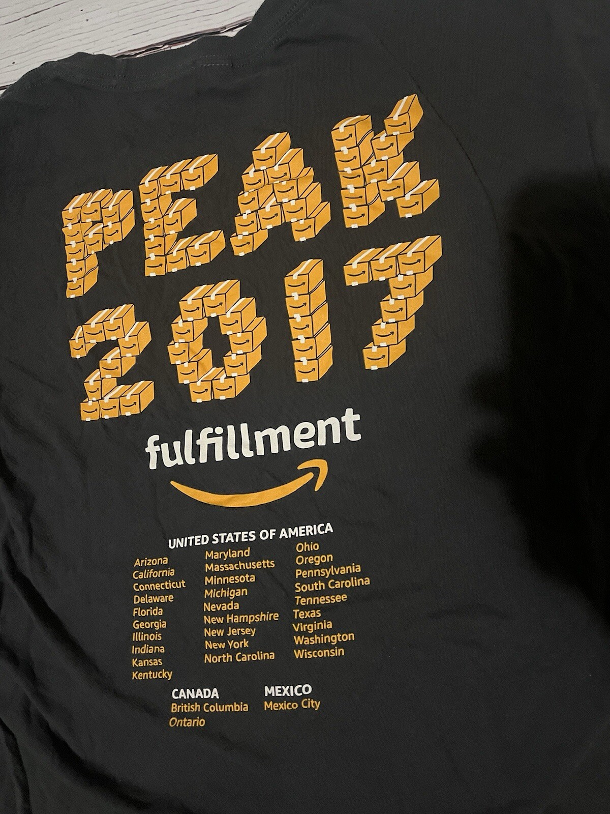 Amazon Employee SWAG T Shirt Fulfillment Center 2017 Peak XL Extra Large Gray