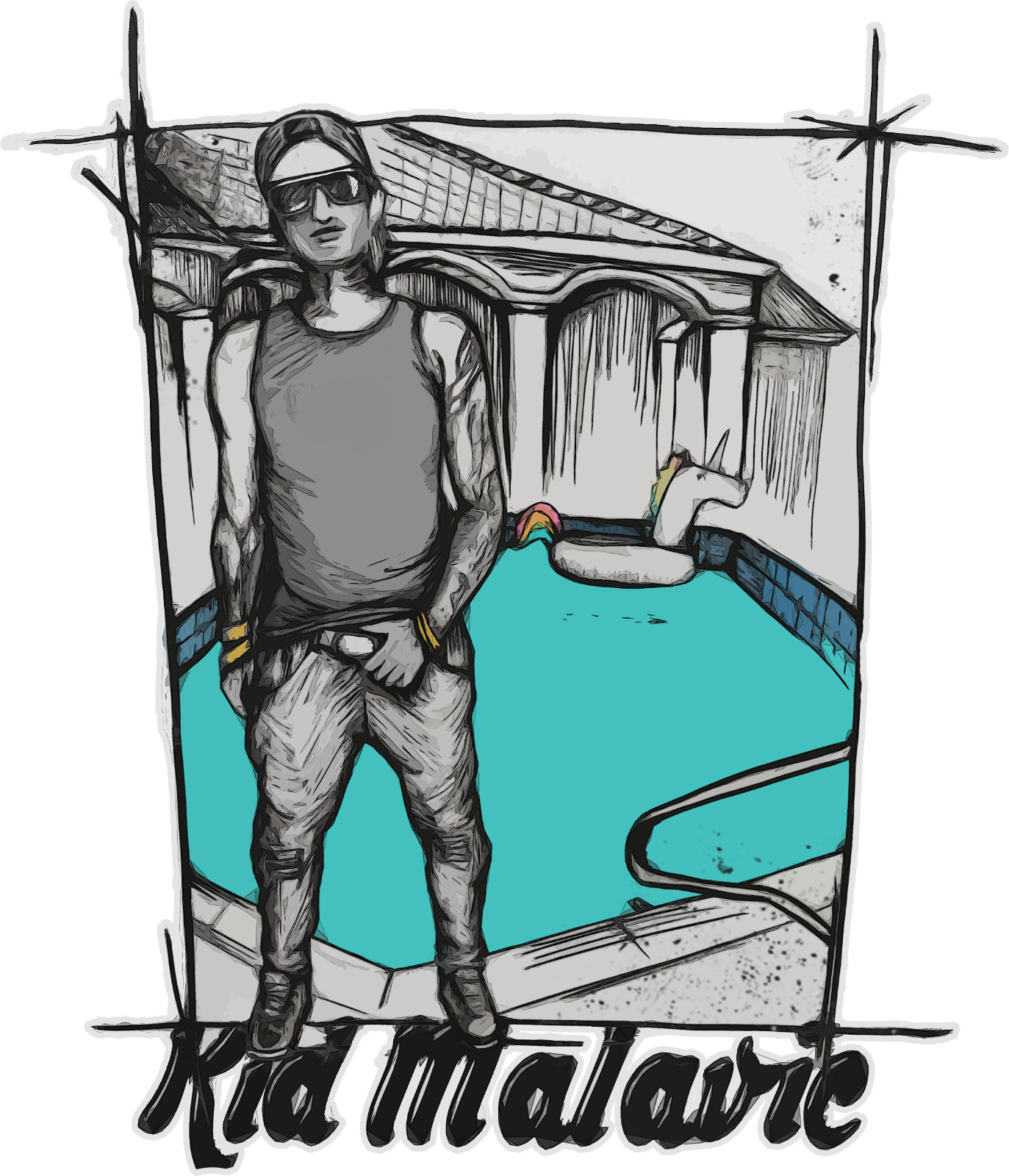 Kid Malavic Unisex Short Sleeve Swimming Pool Unicorn White Graphic T-Shirt