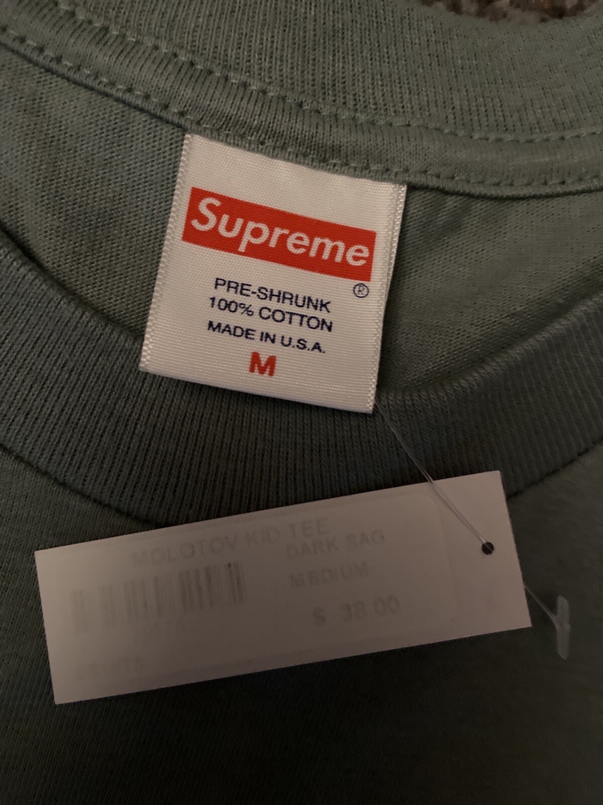 Supreme SS19 Molotov Kid Tee Dark Sage Size M Brand New DS With Tags