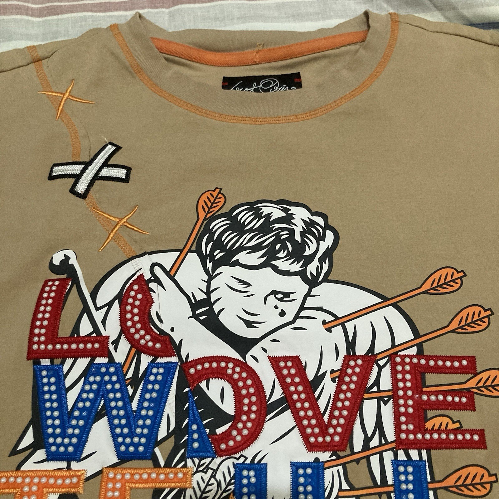 Frost Originals Love Will Tear Us Apart Cupid Graphic Beige Men&rsquo;s Beaded 3XB