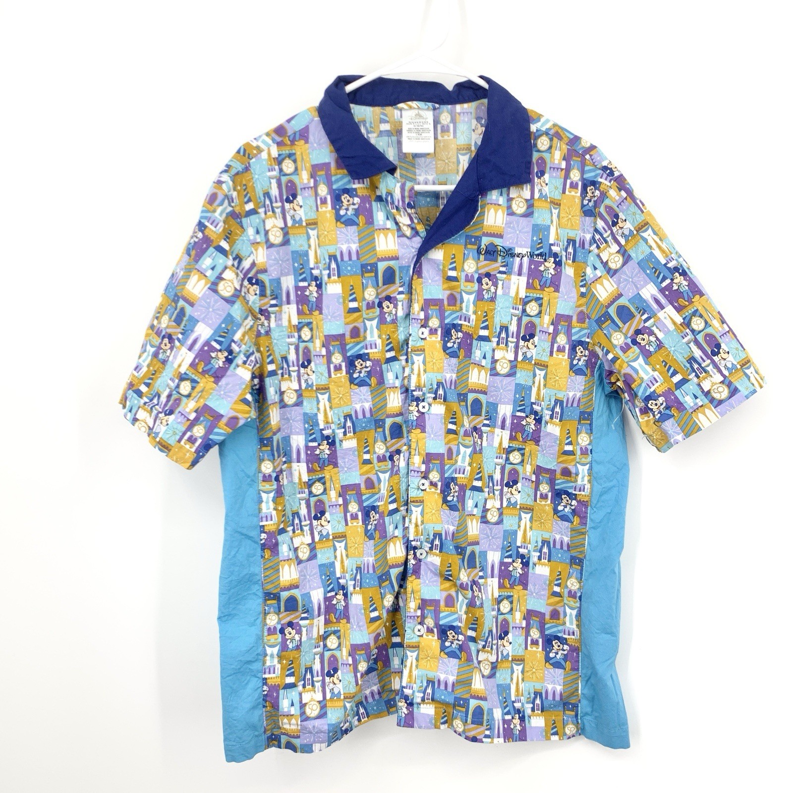 Disney Store Men Size Medium Shirt Button Down Top 50th Anniversary Blue Mickey