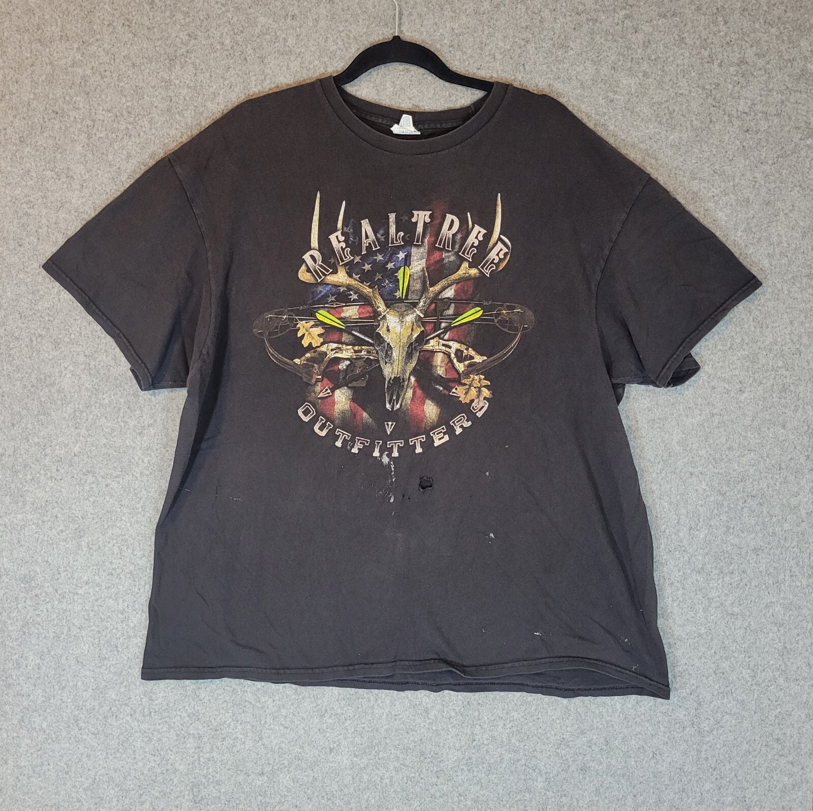 VTG REALTREE Shirt Men XXL Black Delta Pro Thrashed Faded Antler Logo Bow Grunge