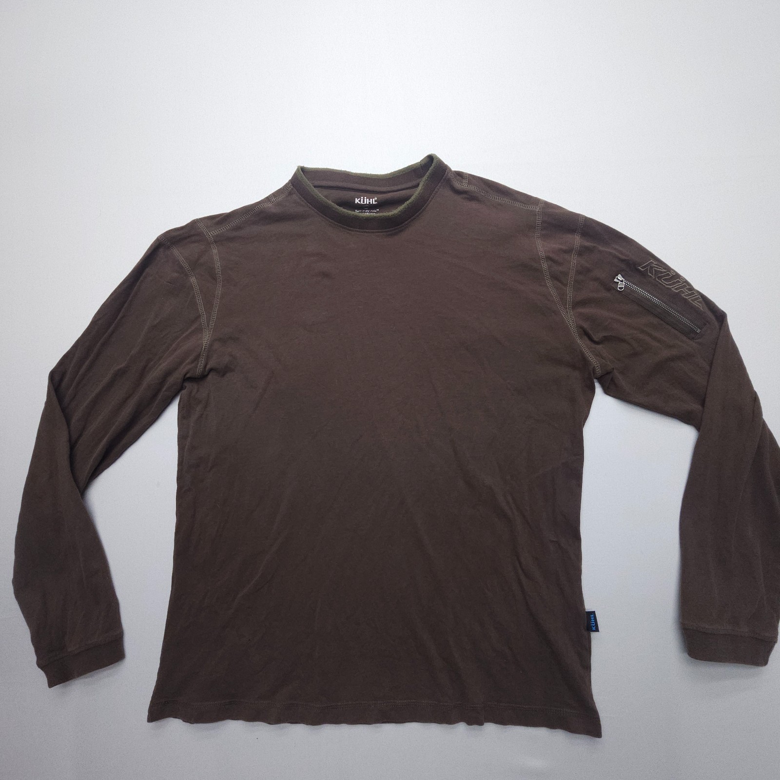 Kuhl Kommando Crew Long Sleeve Shirt Mens Large Brown Organic Cotton Zip Pocket