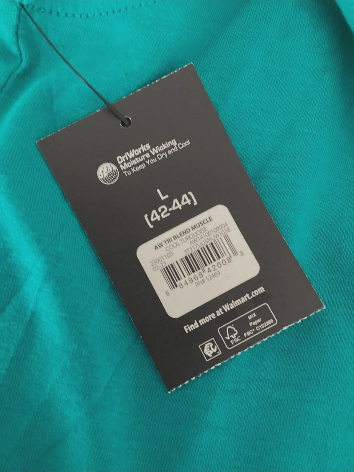 ATHLETIC WORKS DRIWORKS COOL TURQUOISE TRI BLEND MUSCLE Tank Sz L