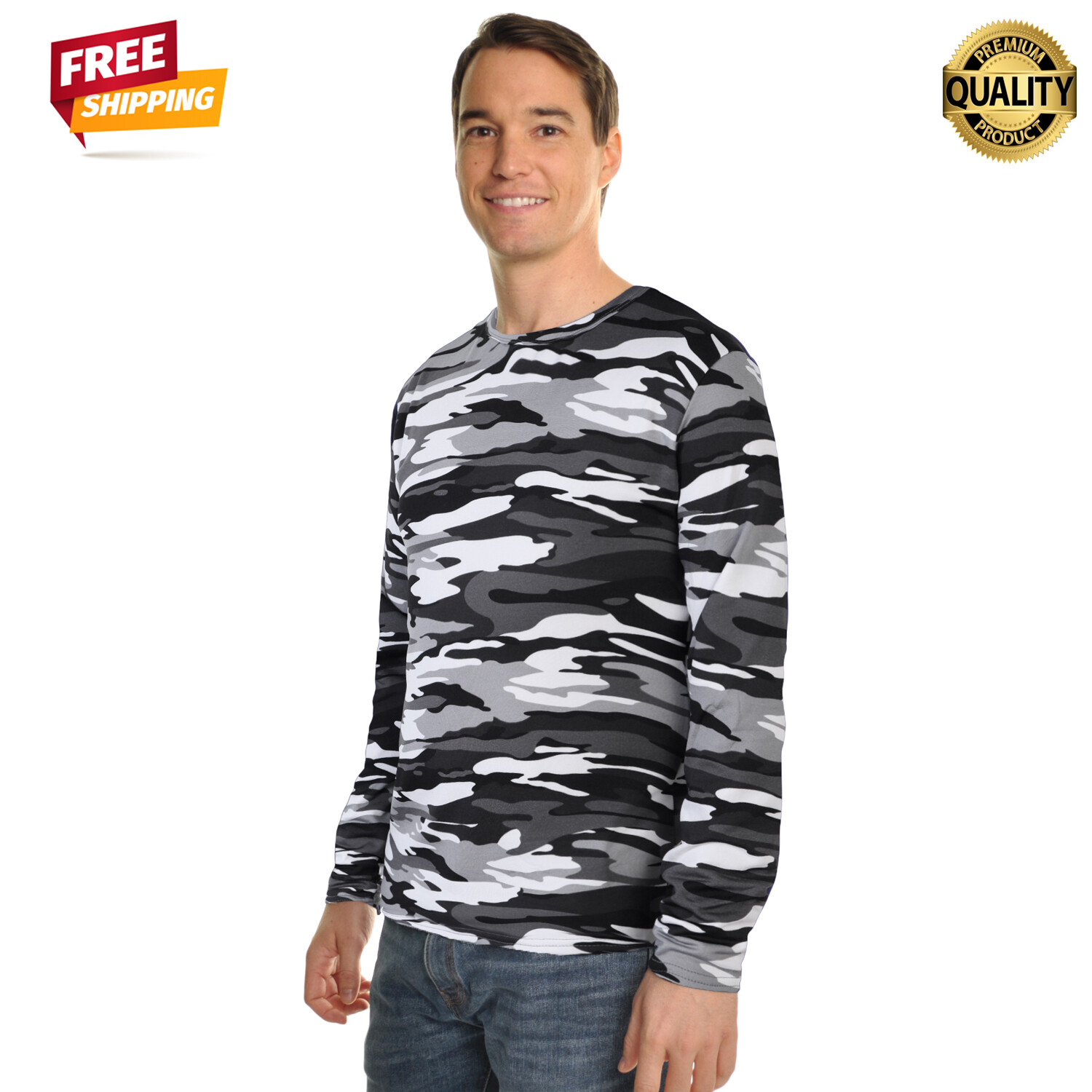 Men&rsquo;s Thermal Shirt Long Sleeve Camouflage Brushed Fleece Warm Crew Neck Top