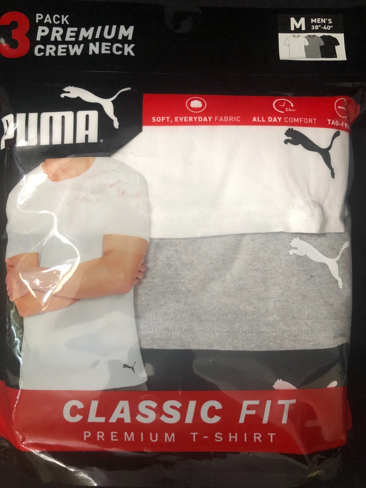 PUMA 3pack ClassicFit Premium CrewNeck Shirt(M,L,XL)Up to25%off,white,gray,black