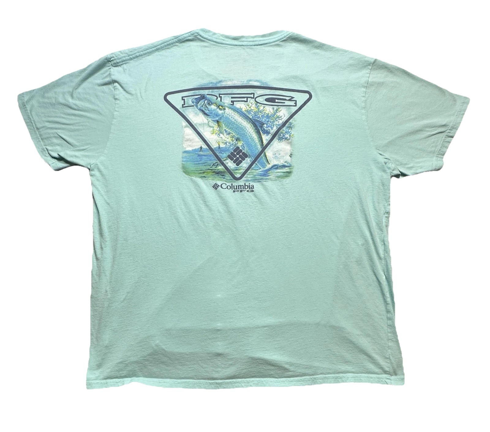Columbia PFG Shirt Mens 2XL Green Tarpon Fish Graphic Short Sleeve Fishing