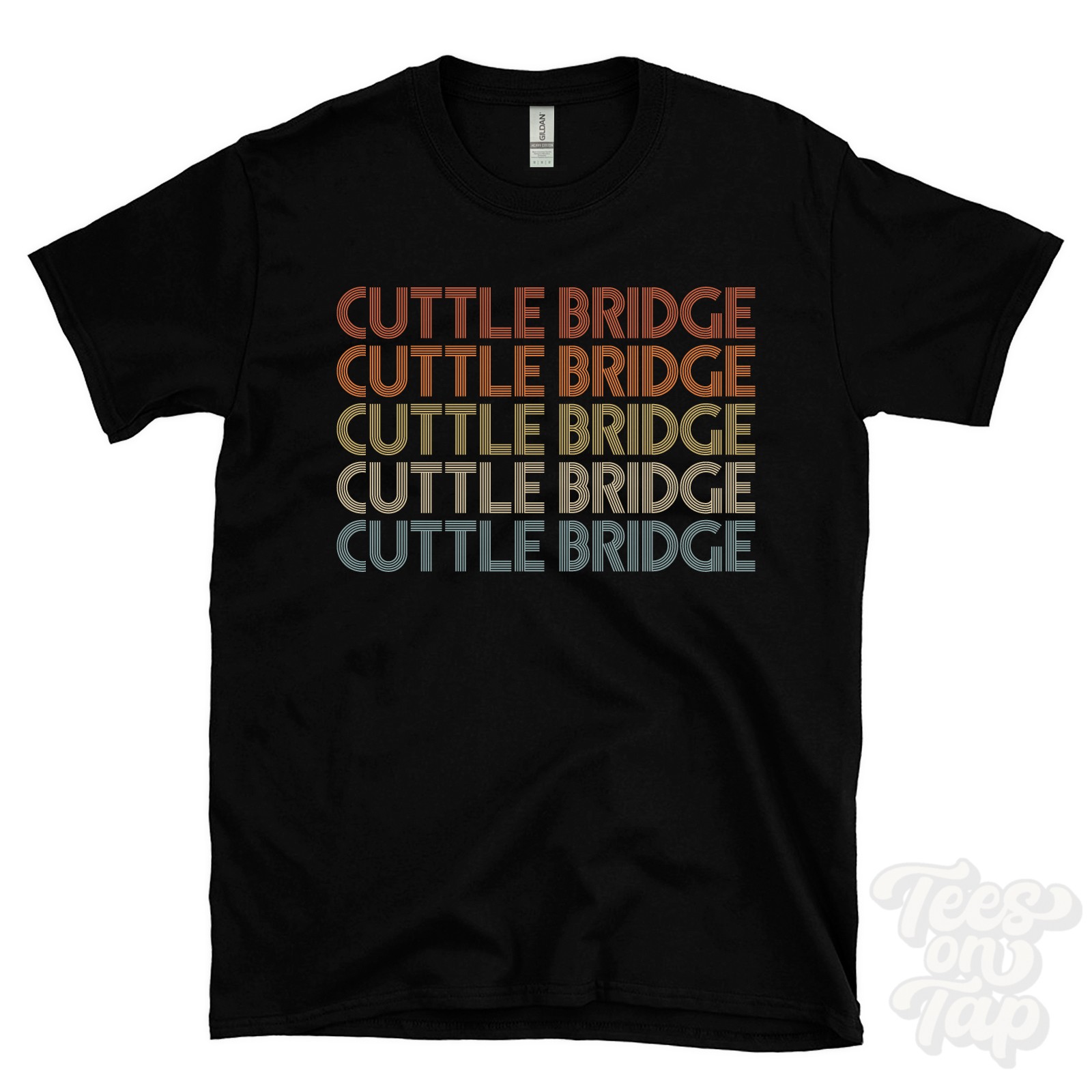 CUTTLE BRIDGE REPEATED RETRO STYLE T-SHIRT mens & womens uk place name gift