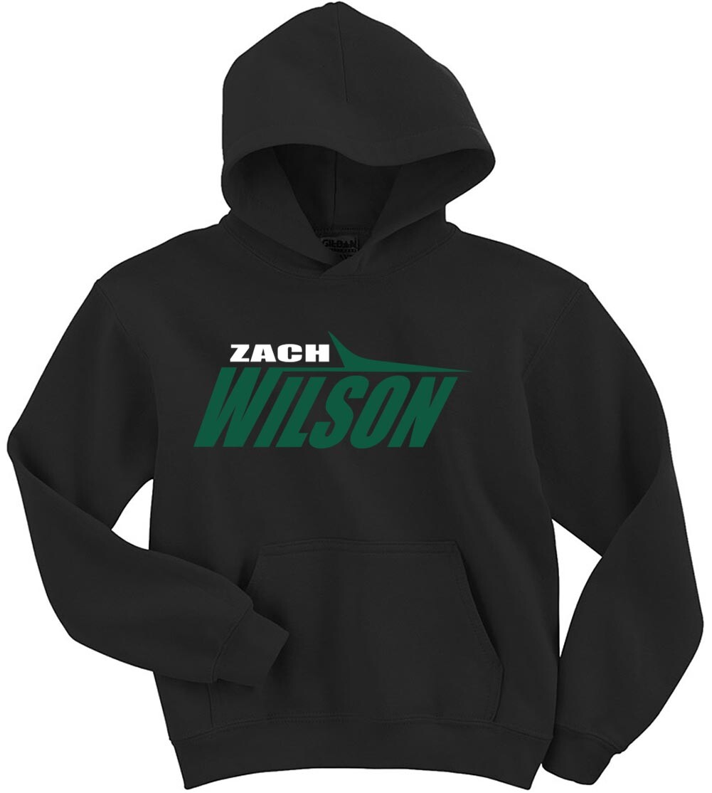 Zach Wilson New York Jets Stealth Black Logo CREW HOODED SWEATSHIRT