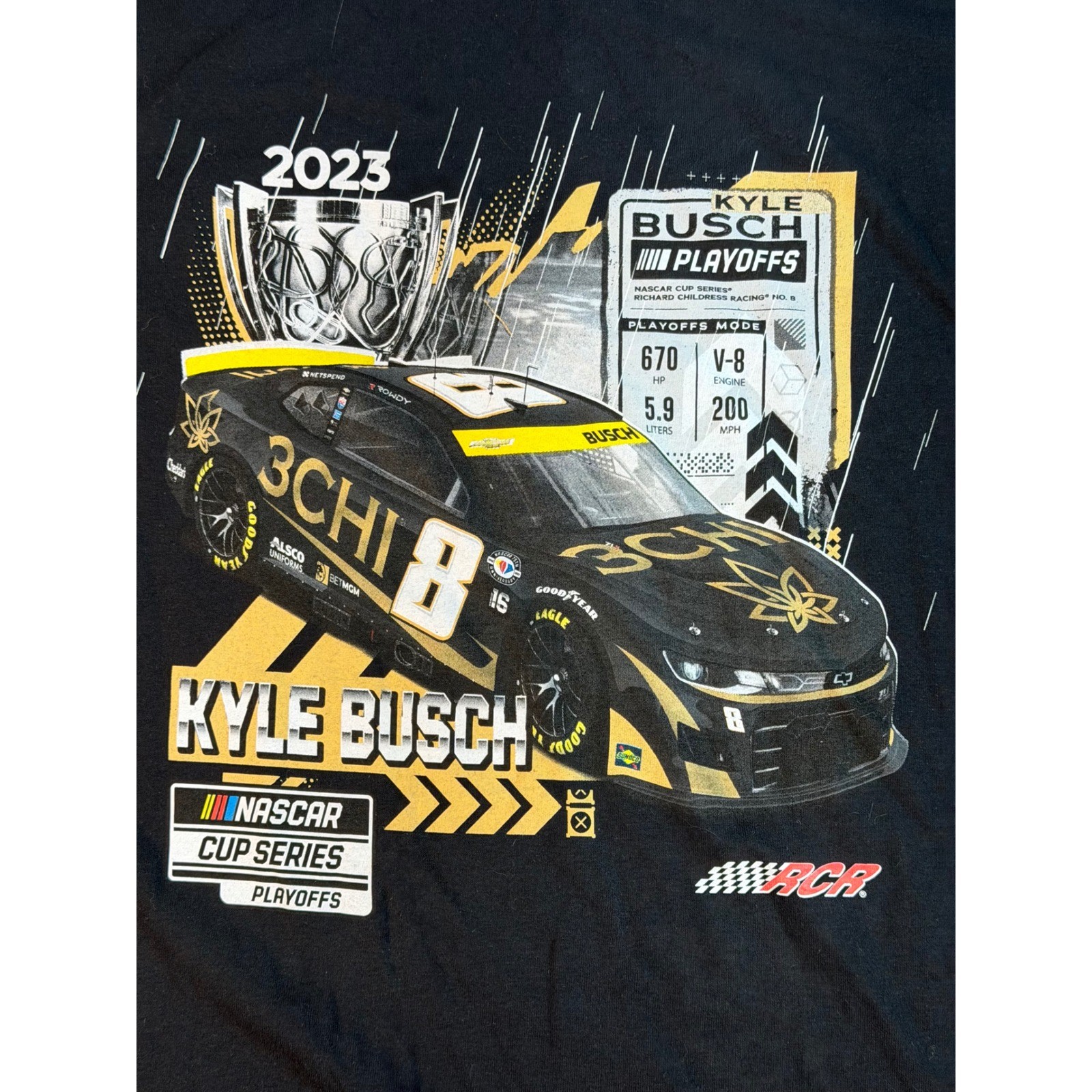 Kyle Busch 2023 NASCAR Cup Series Playoffs RCR 3CHI T-Shirt Mens 2XL Black
