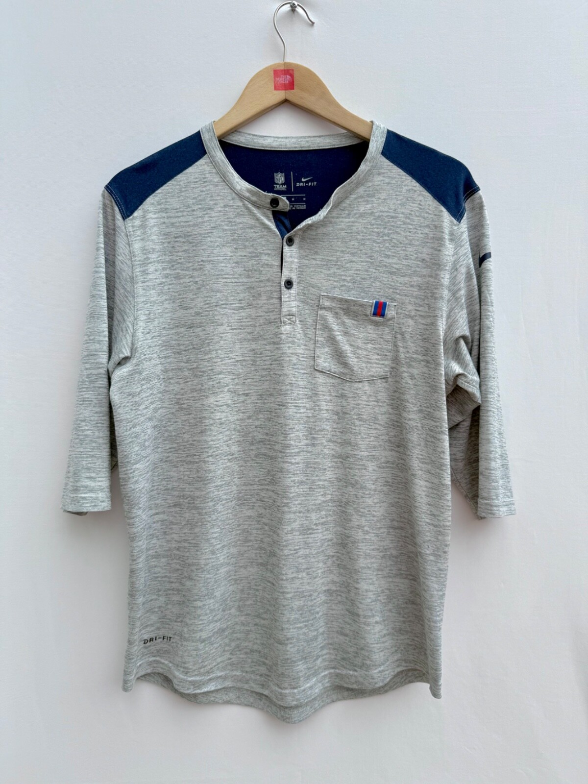 Nike NFL New York Giants Dri-Fit 3/4 Sleeve Performance T-Shirt Grey Mens Medium