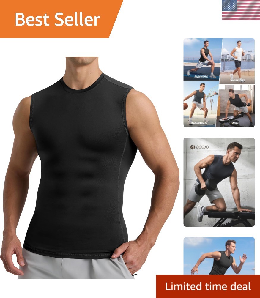 Compression Shirt Men – Sleeveless Tee Tank Top Workout Running Quick Dry Bas…